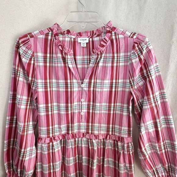 J. Crew Pink Plaid Ruffle Tiered Dress Sz 00 Prairie Country Cottage Americana - Picture 3 of 14